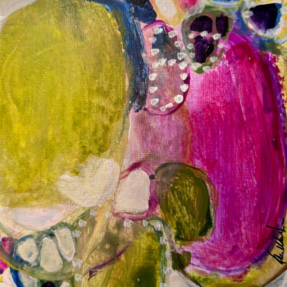 “Say It With Pearls” Acrylic, 6”x 6” paper original by this artist. Signed